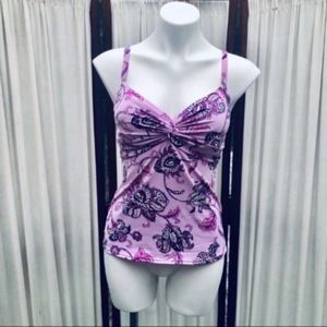 Lands End Purple Twist Front Tankini Swim Top
